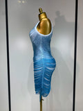 Women Sexy O Neck Sleeveless Gradient Tassel Mini Bodycon Bandage Dress Celebrity Elegant Evening Club Party Cocktail Dress