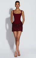 Sexy Sequin Patchwork Sling Mini Dress Women Chic Off-shoulder Backless Waist Cinching Slim Short Dresses Lady Club Party Gowns