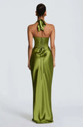 Elegant Satin Corset Long Dresses Luxury Women's Halter Maxi Dress Evening Wedding Guest Party Gown Brown Red Green Burgundy New