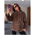 Solid Faux Shearling Coat Women Stand Collar Asymmetric Button Faux Leather Patchwork Winter Streetwear Thick Plush Outerwear