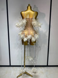 Sparkly Rhinestones Fringe Flower Bodycon Bodysuits DJ Nightclub Performance Stage Outfit Luxury Birthday Photo Shoot Clothing