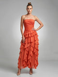 Solid Spliced Ruffles Elegant Dresses For Women Strapless High Wasit Backless Loose Dress Female Fashion