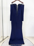 Fashion Women's formal Evening Long Maxi Dress Diamond Crystal Long Sleeve Slim Elegant Banquet Party Dresses 2025 New