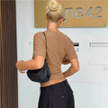 Sexy Deep V-Neck High-Waisted Spliced T-Shirt Women Fashion Solid Waist Shaping Short Sleeves Top Summer Street T-Shirt