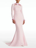 Elegant Long Sleeve Stand Sequin Slim Long Dress Women Pink Sky Blue Maxi Dresses Formal Eveing Party Club Gowns