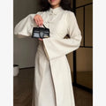 Chic Oriental Slim Long Dress Set Women Casual Stand Collar Full Sleeve Knot Button Slit Hem Suit Spring Lady Street Wears New