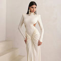 Sexy Backless Long Dress For Women Turtleneck Evening Party Ruched Dress Elegant Solid Long Sleeve Streetwear Maxi Dress