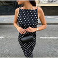 Sexy Polka Dots Backless Women's Long Dress Beads Square Collar Sleeveless Beach Dresses 2026 Summer Lady Holiday Robes New