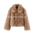 Exclusive Design Women Brown Gradient Mongolia Sheep Fur Jacket Coat Chic Street Fashion Girls Furry Outerwear Overcoat