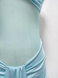 Sexy Sheer Mesh Fishtail Dress for Women Halter Sleeveless High Waist Patchwork Bandage Temperament Dresses Female