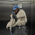 2026 Winter New Fashion Gradient Fluffy Fur Coat Women High Street Luxury Big Fur Collar Faux Fox Fur Jacket Female Overcoats