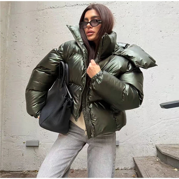 Fashion Women's Hooded Short Cotton Padded Coat Detachable Sleeve Stand Collar Zipper Pocket Puffy Coats 2026 Winter Lady Jacket