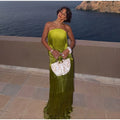 Ladies Strapless Fringe Maxi Gown Tiered Asymmetrical Sleeveless Slim Robe Summer Beach Club Cocktail 2026 New Chic Hot Vestidos