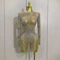 Full Sparkly Rhinestone Chain Sexy Mesh See Through Bodysuit Women Luxury Birthday Party Performance Dance Nightclub Stage Wear