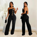 Women's Elegant Button Strapless Sleeveless Irregular Jumpsuits One Piece Metal Button Decor Overalls Outfit Night Clubwear