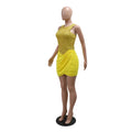 Sexy Sleeveless O Neck Sequin Patchwork Ruched Short Dresses Glitter Golden Birthday Dress Evening Night Clubwear Vestido