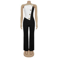 Women's Elegant Button Strapless Sleeveless Irregular Jumpsuits One Piece Metal Button Decor Overalls Outfit Night Clubwear