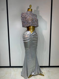 Sparkly Diamond Shawl Top And Long Dress Two Pieces Set Women Evening Birthday Party Photo Shoot Sexy Sparkly Stage Costumes