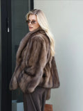 Women Brown Faux Fur Long Sleeve Jacket High Stand Collar Batwing Sleeve Warm Outfit Winter Lady New Highstreet Outerwear 2026