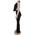 Women's Ruched Pant Set Brown Halter Crop Top And Flared Trouser Two-Piece Set Elegant V-neck Design Cut-Out Club Outfits