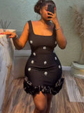 Available In Multiple Colors With Halter Straps, Rhinestones, Floral Trims, Tight Waist-Cinching Mini Skirt, And a Figure-Hug