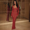Sexy Fishtail Dresses Suit for Women Sweetheart Neck Tunic Lace Dress with Shawl Long Sleeve Cardigan Outfit Female