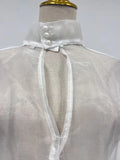 Solid Loose Fashion Blouse for Women Stand Neck Long Sleeves Patchwork Sheer Elegant T Shirts Female Clothing New