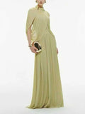 Chic Draped Maxi Dress Women Elegant Flutter Sleeve Turtleneck Patchwork Long Dresses 2026 Lady New Evening Party Gowns