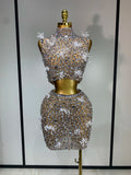 Sparkling Rhinestone Sexy See Through Blackless Top Skirt Two Pieces Set Woman Luxury Birthday Evening Party Gowns