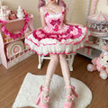 Olivegirl Lolita Dress Kawaii Sweet Bow Ruffled Slim Sleeveless Mini Princess Dresses Elegant Bow Flower Dresses Women Y2K JSK
