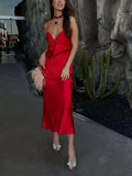 Solid Slimming Spliced Folds Dresses for Women V Neck Sleeveless High Waist Minimlist Suspender Dress Female