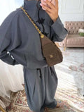 Women 2026 Spring Chinese Style Two Piece Outfit Mandarin Collar Frog Button Oversized Top High Waist Wide Leg Pants Set