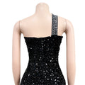 Women's Sexy One Shoulder Elegant Rhinestone Birthday Maxi Split Dress Sparkly Hot Drilling Bodycon Party Night Clubwear