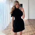 Elegant Waist-Cinching Sleeveless Short Dress Women's Round-Neck Short Cape Birthday Dress Female Banquet Party Dress New