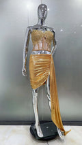 Gold Sheer Tube Top + Vertical Skirt Set Women's Fashion Hot Party Performance Evening Dress Vestido De Noche Vestidos De Fiesta
