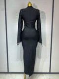 Women Sexy Long Sleeve Diamonds Maxi Long Bodycon Bandage Dress 2025 Celebrity Elegant Evening Party Luxury Birthday Dresses