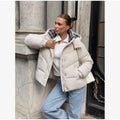 Casual Hooded Puffer Jacket Women Plaid Lining Drawstring Collar Quilted Warm Padded Elastic Cuff Coat Winter Oute Street Wear