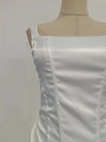 Sexy White Satin Maxi Dresses for Women Square Collar Sleeveless Tunic Fishtail Classic Dinner Dress Female Fashion