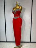 Women Celebrity Sexy Sleeveless Diamonds Maxi Long Bandage Bodycon Dress 2025 Elegant Evening Club Party Birthday Outfit