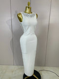 Women Diamond Pearl Sleeveless Sexy Backless Long Bandage Dress Celebirty Elegant Evening Party Birthday Wedding Guest Prom Gown
