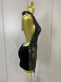 Sexy Sparkly Rhinestones Halter Backless Mesh Velour Short Dress Women Evening Prom Celebrate Birthday Party Stage Wear