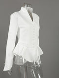 Elegant Folds Women Jackets Stand Collar Long Sleeve Single Breasted Fitted Jacket for Office Business Wear Fashion