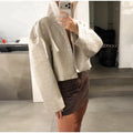 Casual Solid Pu Crocodile Grain Jacket Women Fashion Full Sleeve Stand Collar Loose Female Outwear 2026 Autumn Lady Coats Chic