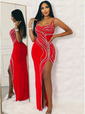 Women Dresses for Special Occasions Sexy Rhinestone Cocktail Floor Length Long Maxi Dress Evening Party Birthday Dresses
