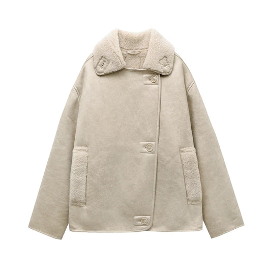 High Quality Winter Women Vintage Long Sleeve Warm Faux Fleece Jacket Coat Female Casual Solid Pocket Outwear Tops