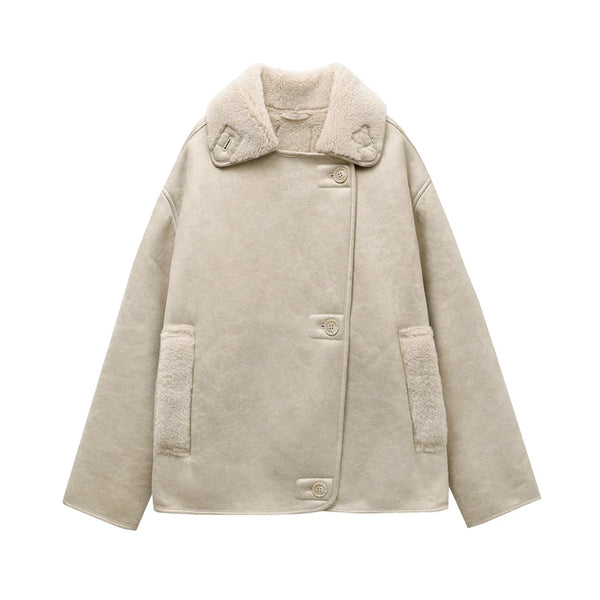 High Quality Winter Women Vintage Long Sleeve Warm Faux Fleece Jacket Coat Female Casual Solid Pocket Outwear Tops