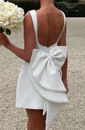 Chic Pearl Bow Short Dress for Women Backless Casual Mini Dresses White Black Pink Wedding Guest Summer Bridesmaid Robe Birthday