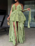 Casual Ruffle Women Dresses Halter Sleeveless Striped Chic Loose Dress for Beach Vacation Wear Fashion Summer New