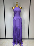 Women Sexy Sleeveless Halter Tassel Bodycon Bandage Dress Purple Black Elegant Evening Party Nightclub Birthday Prom Dress