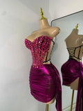 Sparkly Diamonds Crystals Short Summer Two Pieces Dress Sexy Stage Transparent Women Birthday Party Outfit Singer Show Wear